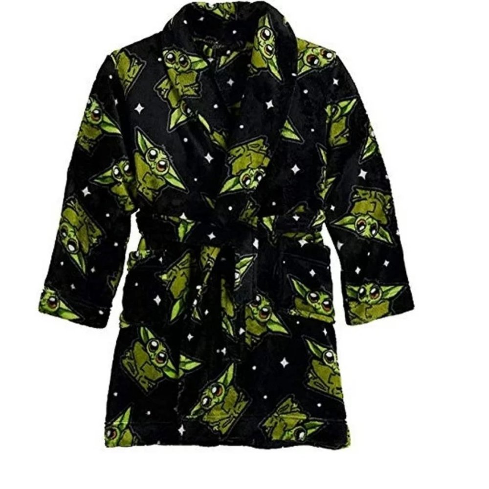 Disney Mandalorian Baby Yoda NWT Fleece Belted Robe with Pockets Sz 8 Star Wars